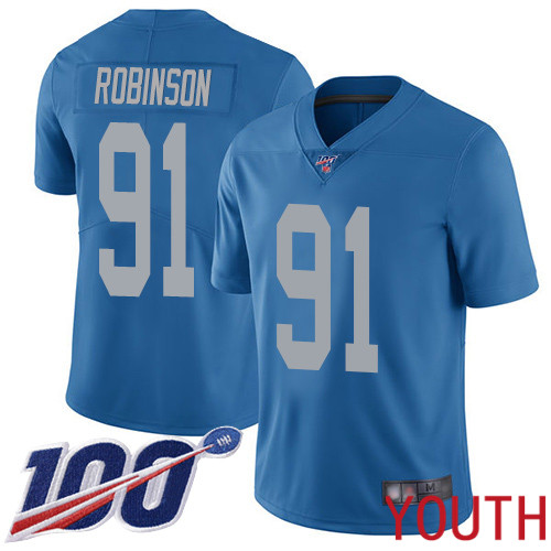 Detroit Lions Limited Blue Youth Ahawn Robinson Alternate Jersey NFL Football 91 100th Season Vapor Untouchable